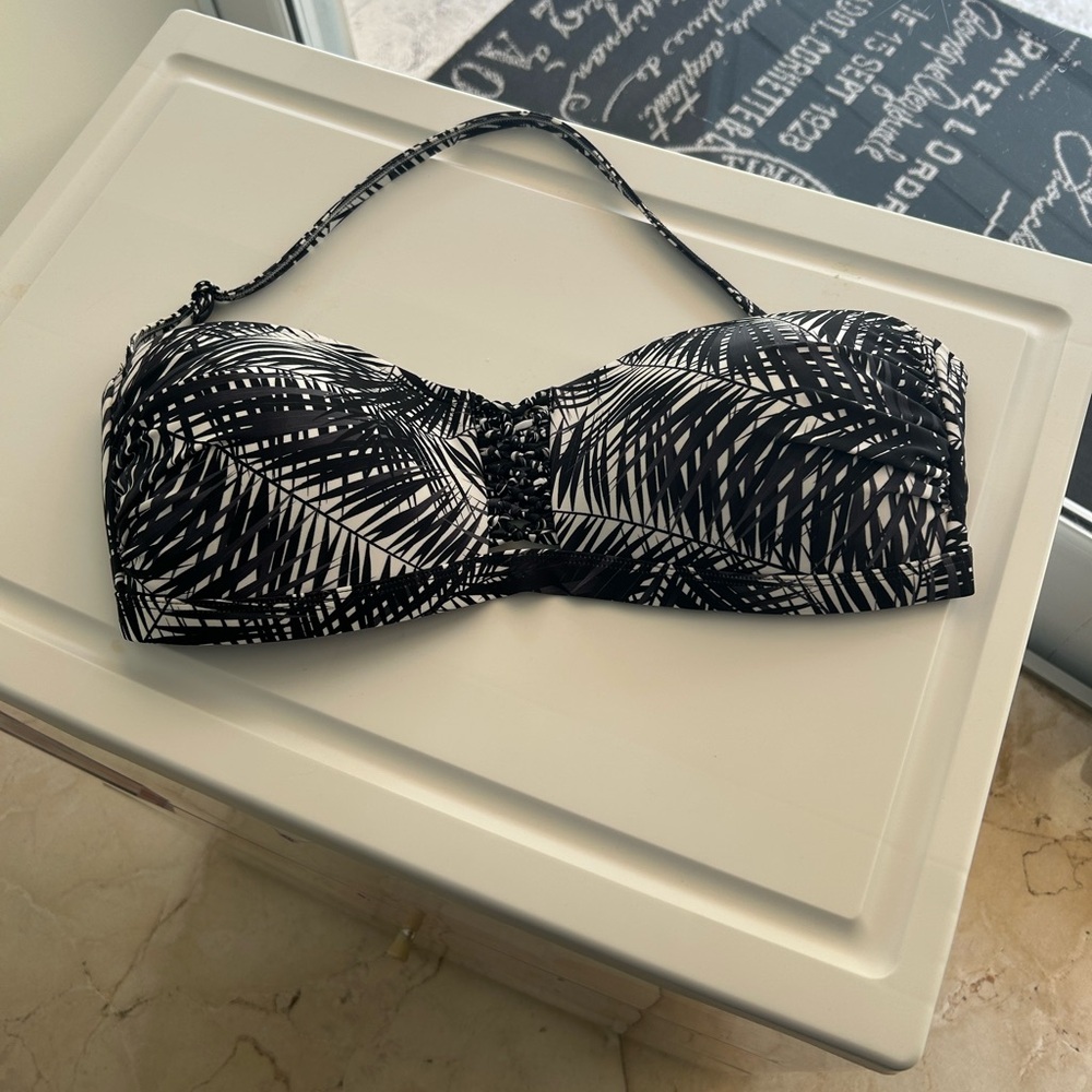 Black and White Palm Print Bikini Top